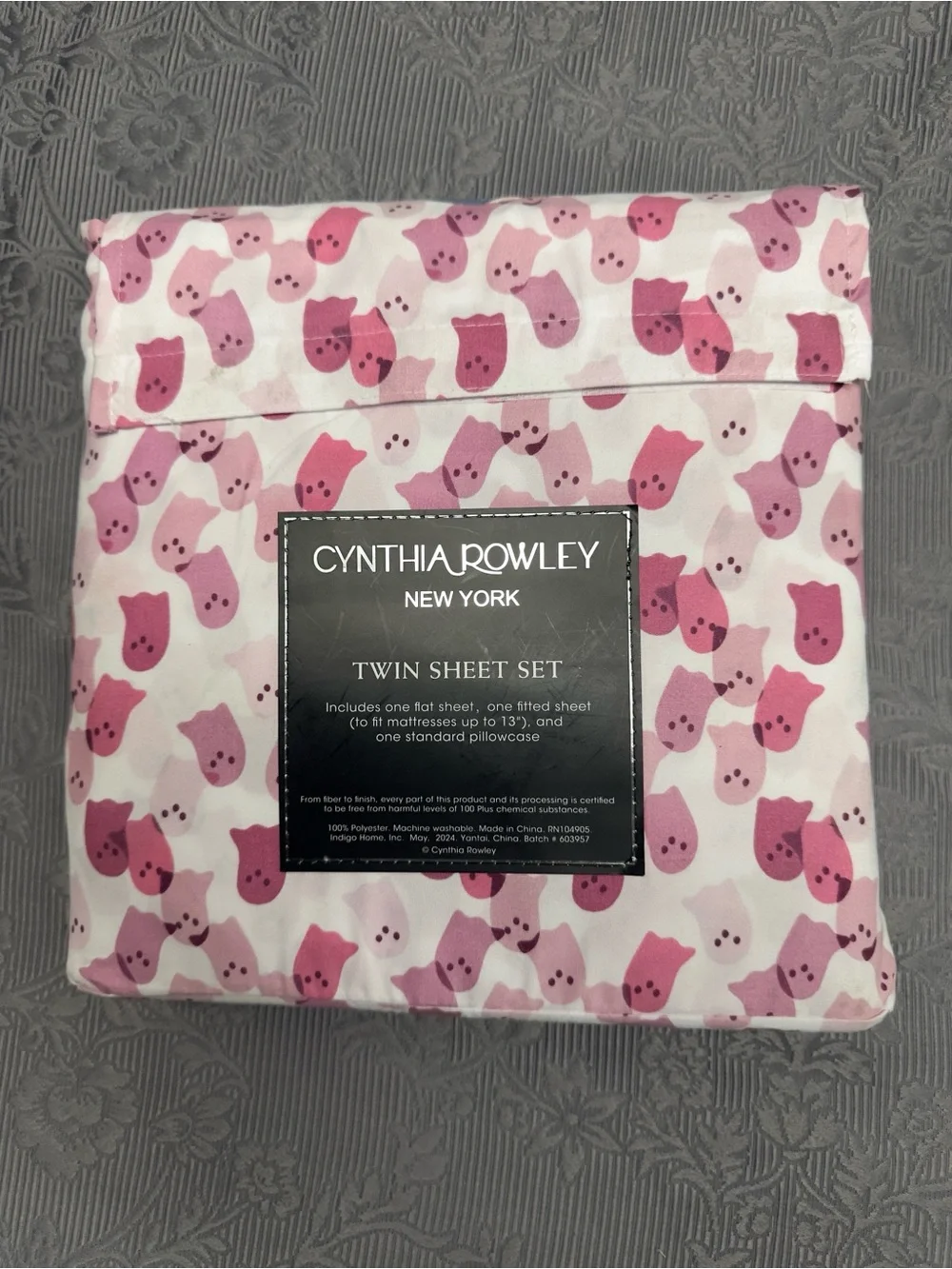 Cynthia Rowley Pink Ghost Halloween TWIN 4 pc Ghosts Sheet Set